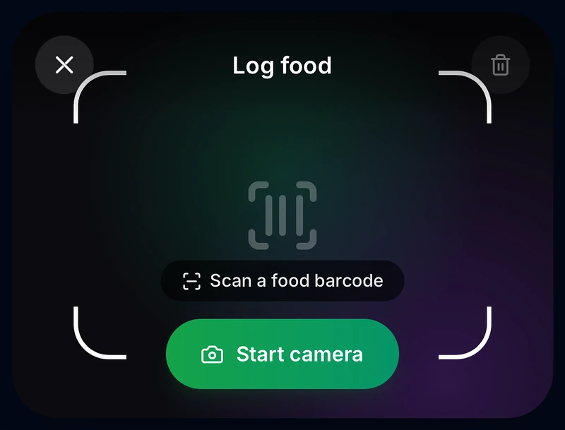 The BarbellBites food log with the barcode scanner ready to scan a food barcode